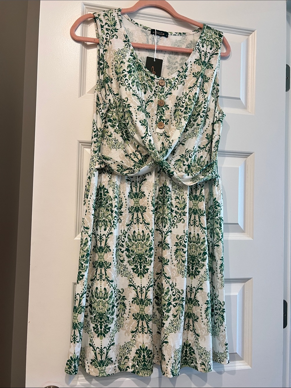 Green Floral Twist-Front Midi Dress by